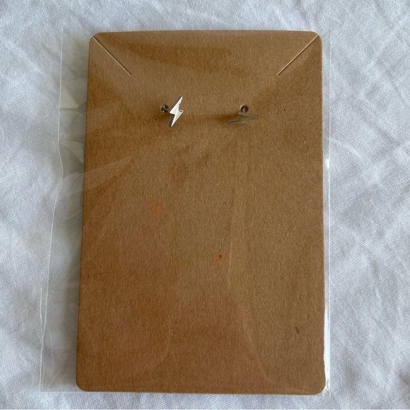 Flatback lightning stud earrings stainless steel silver hypoallergenic post new - Picture 4 of 5